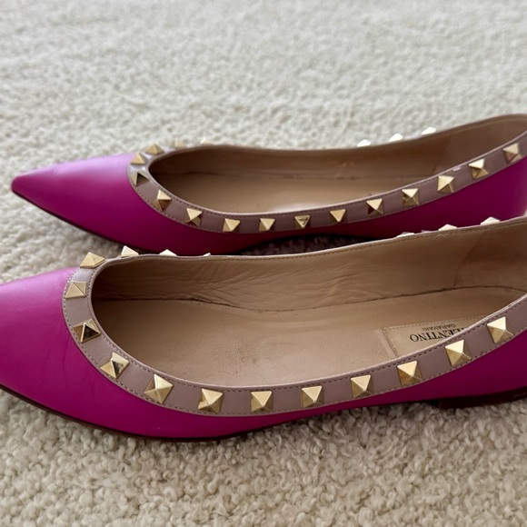 Valentino Shoes - Valentino Fuchsia and Gold Studded Flats